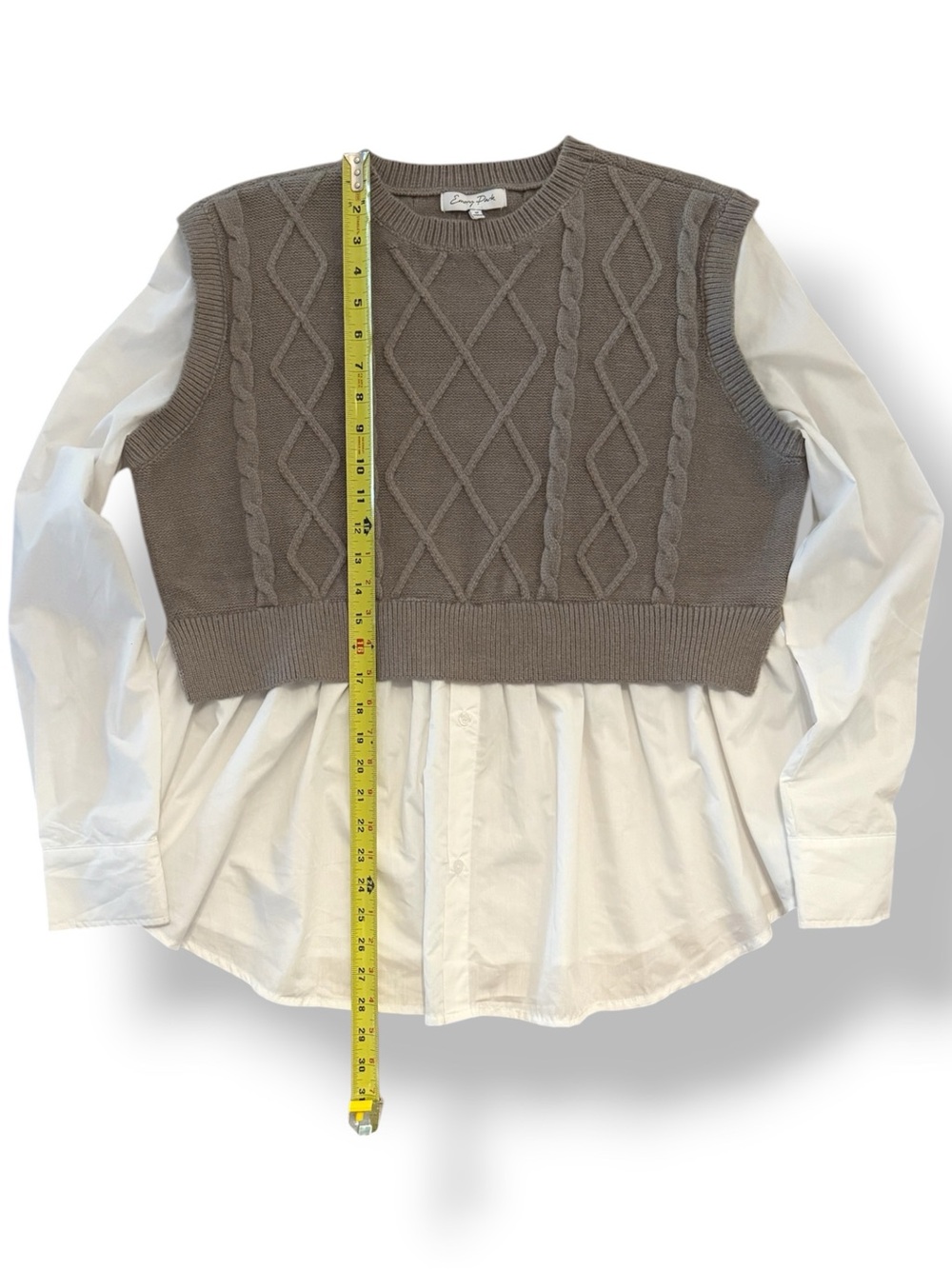 Emory Park Cable Two Fer Sweater Vest Shirt Medium Taupe White - Picture 5 of 7